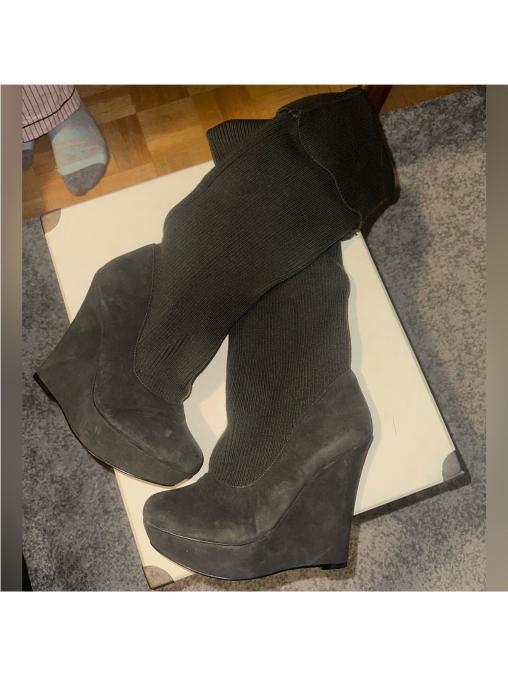 Women's Black Knit Wedge Boots